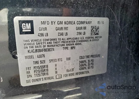 2015 Buick Encore Convenience из США, поврежденный, VIN KL4CJBSB4FB038374